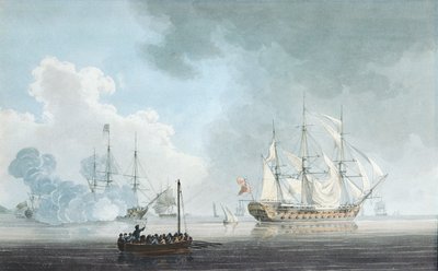 English Ships of War, one firing a Salute by Robert Cleveley
